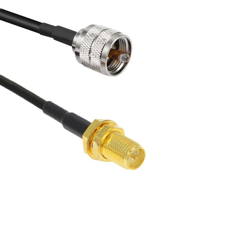 Кабельная сборка 50 Ом на RG-58 с разъемами UHF-male (PL259) - RP-SMA-female, 12 метров