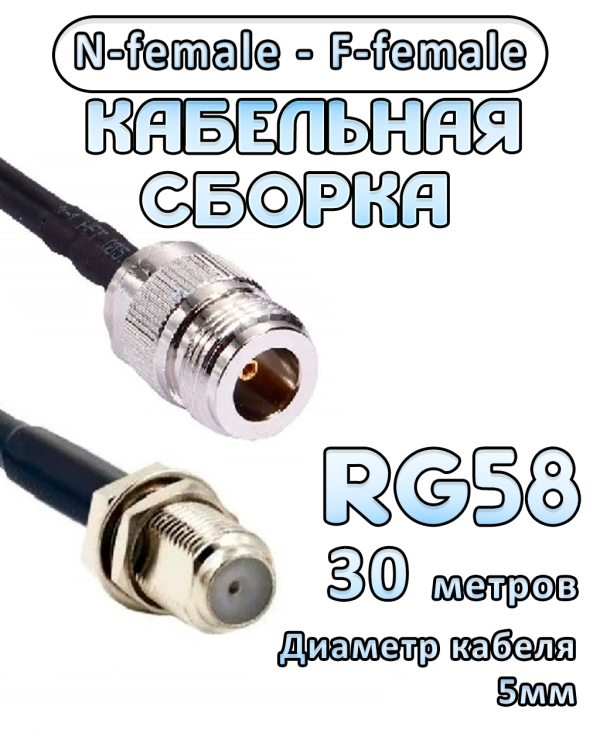 Кабельная сборка 50 Ом на RG-58 с разъемами N-female - F-female, 30 метров