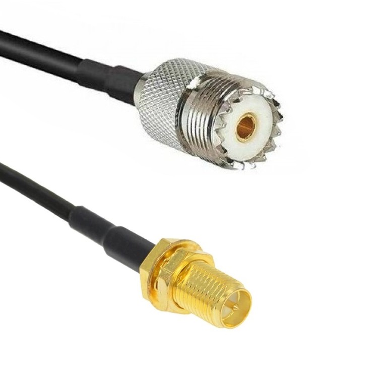 Кабельная сборка 50 Ом на RG-58 с разъемами UHF-female (SO239) - RP-SMA-female, 0,5 метра
