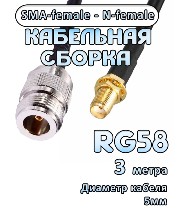 Кабельная сборка RG-58 с разъемами SMA-female - N-female, 3 метра