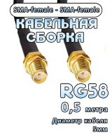 Кабельная сборка RG-58 с разъемами SMA-female - SMA-female, 0,5 метра