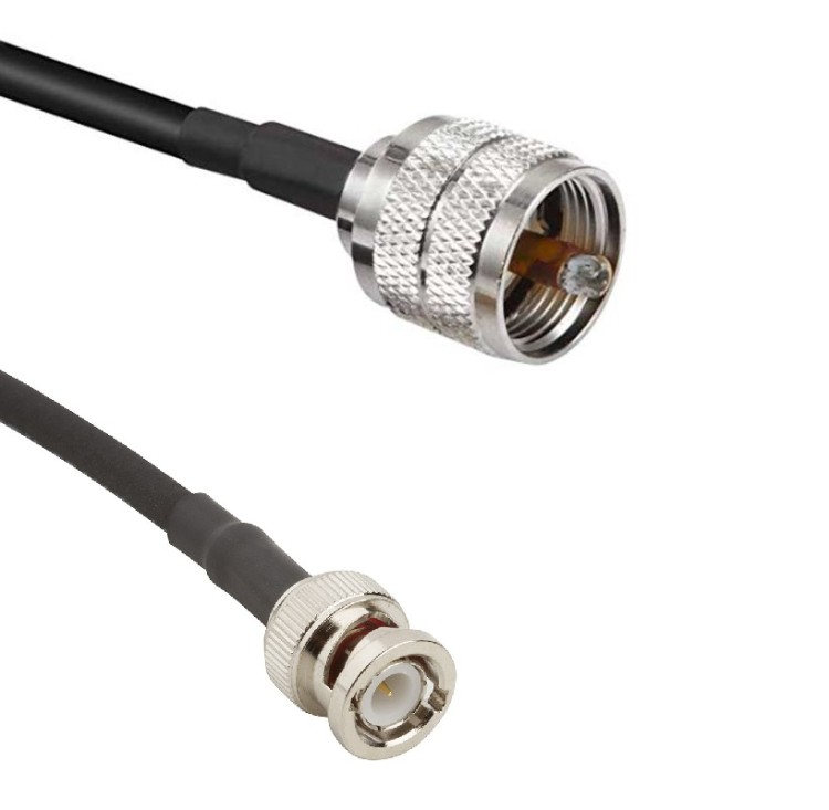 Кабельная сборка 50 Ом на RG-58 с разъемами UHF-male (PL259) - BNC-male, 0,5 метра